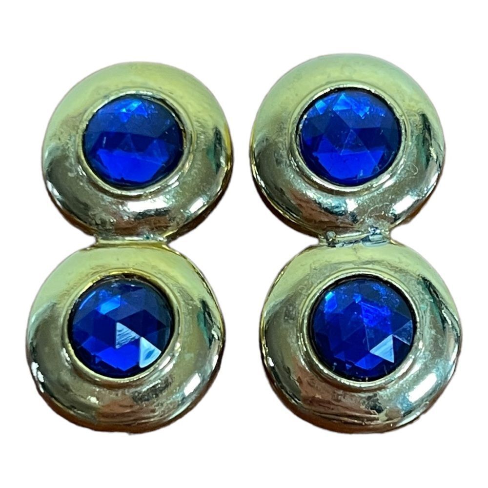 Vintage 80s 90s Gold Tone Blue Drop Post Pierced Earrings